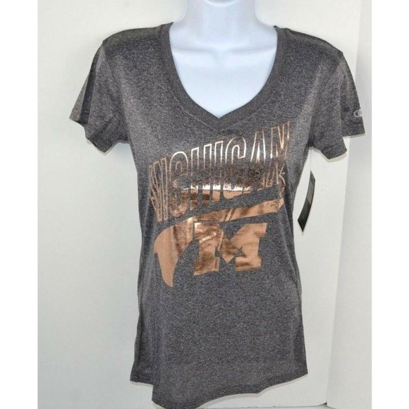 Michigan Wolverines V-Neck T-Shirt Gold Foil Print - Picture 1 of 5